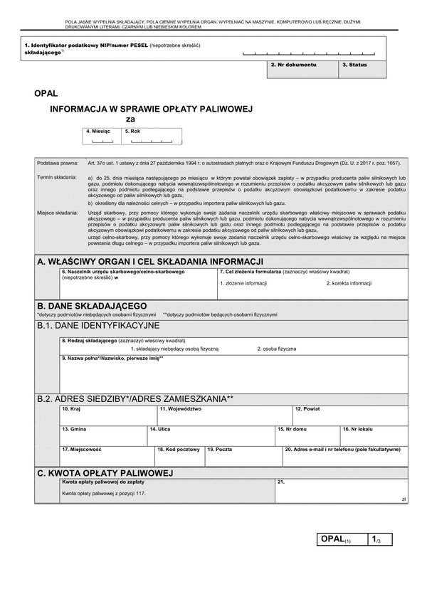 OPAL (1) Informacja w sprawie opłaty paliwowej