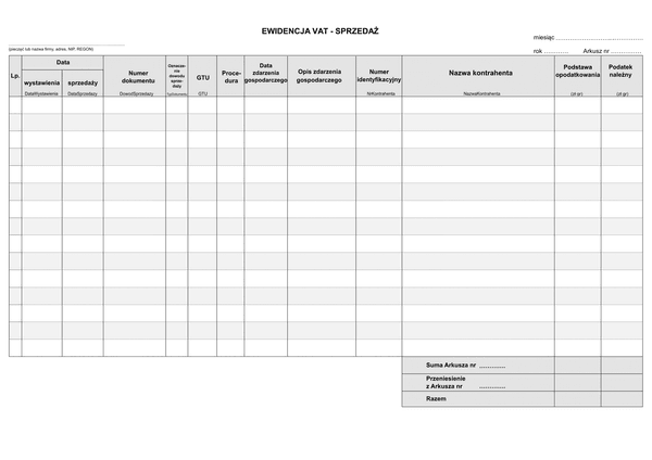 EF Ewidencja VAT sprzedaż (rozbudowana - import/eksport/odwrotne obciążenie)
