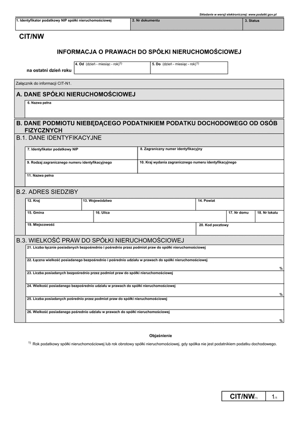 CIT/NW (1) Informacja o prawach do spółki nieruchomościowej