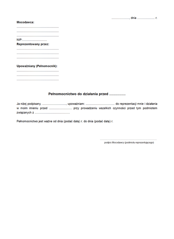 PADIU Pełnomocnictwo administracyjne - do działania w instytucjach / urzędach