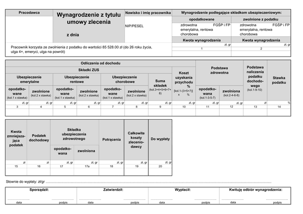 ZLP (2025) Wynagrodzenie z tytułu umowy zlecenia (lista płac)