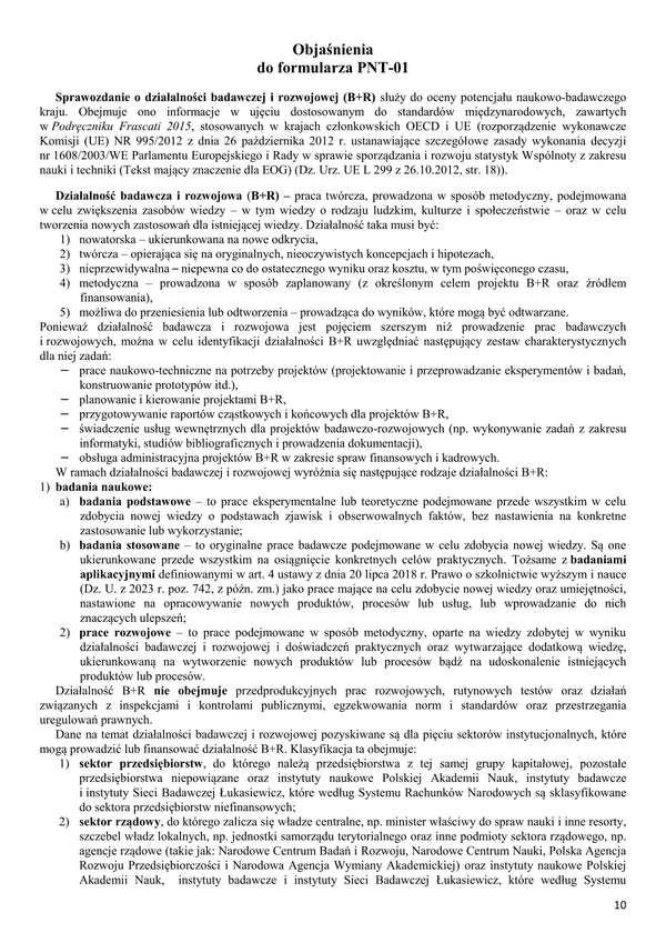 GUS PNT-01 obj (2024) Sprawozdanie o działalności badawczej i rozwojowej za 2024 r.