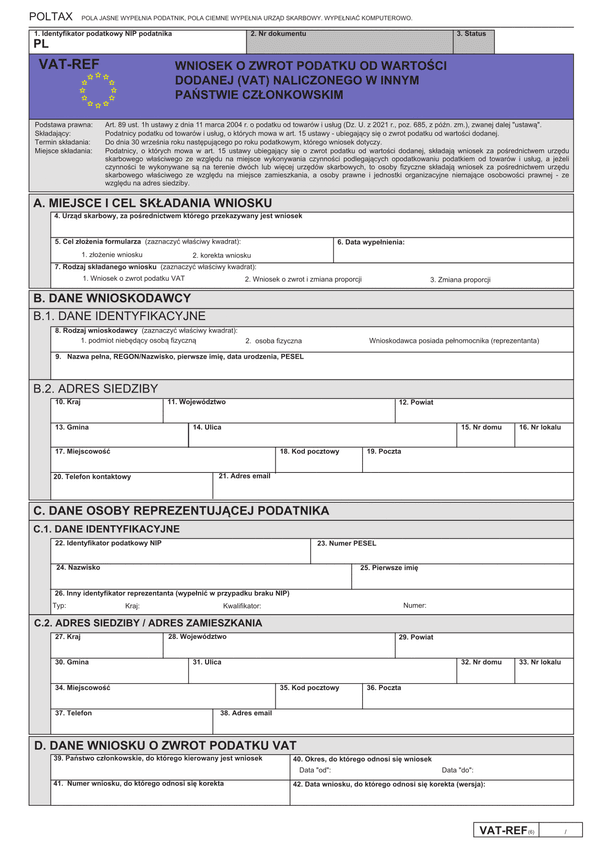 VAT-REF (6) Wniosek o zwrot podatku od wartości dodanej (VAT) naliczonego w innym państwie członkowskim