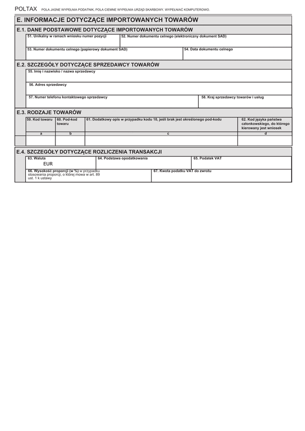 Załącznik E do VAT-REF (6) wniosku o zwrot podatku VAT
