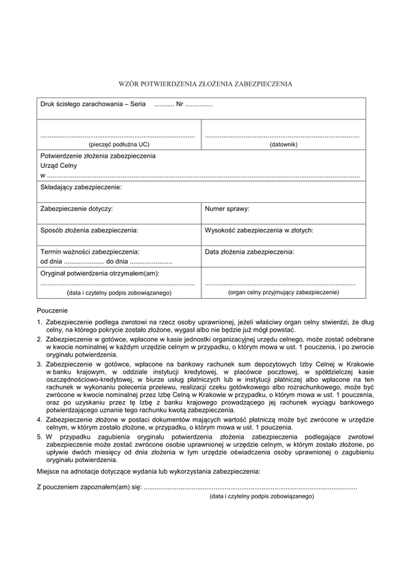 PzZ Potwierdzenie złożenia zabezpieczenia