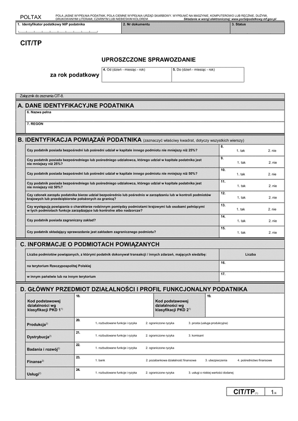 CIT/TP (archiwalny) Uproszczone sprawozdanie