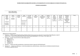 EOBR-BW Wzór ewidencji obiektów budowlanych rozpoczynanych i oddawanych do użytkowania, ewidencja budowli
