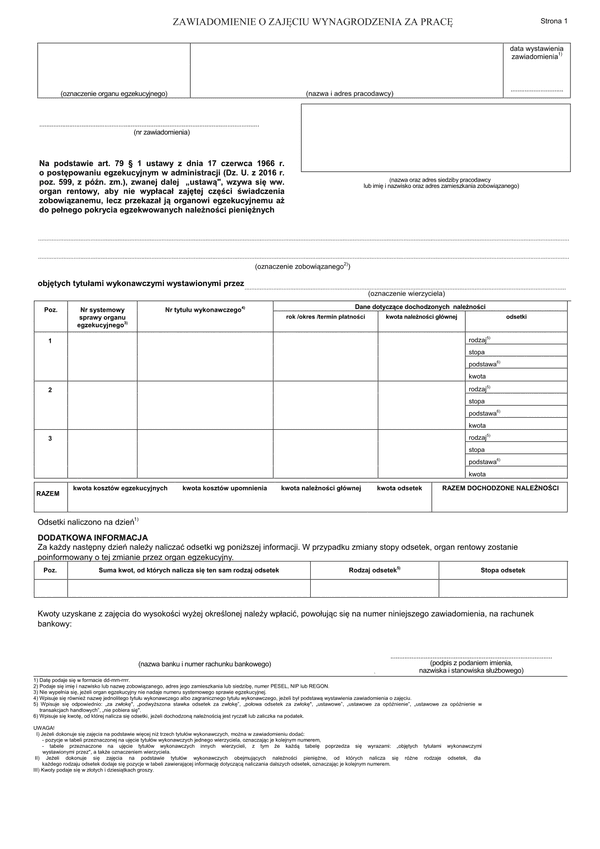 ZoZWzP (archiwalny) Zawiadomienie o zajęciu wynagrodzenia za pracę