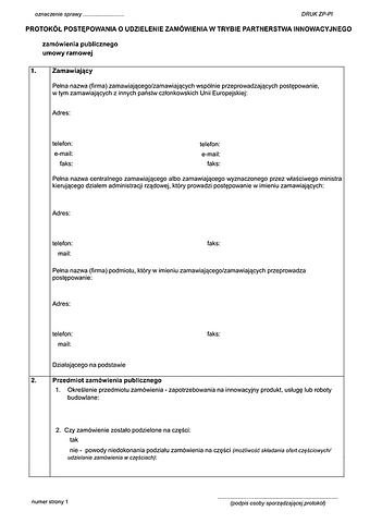 ZP-PI Protokół postępowania o udzielenie zamówienia w trybie partnerstwa innowacyjnego