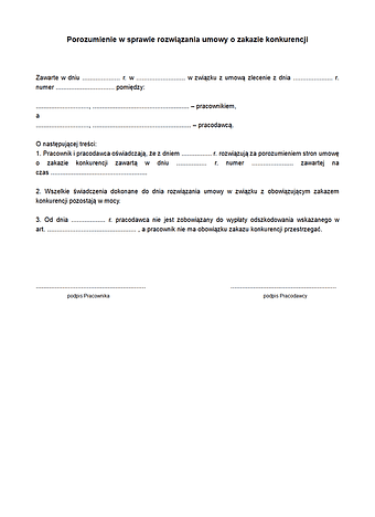 PUZK Porozumienie w sprawie rozwiązania umowy o zakazie konkurencji 