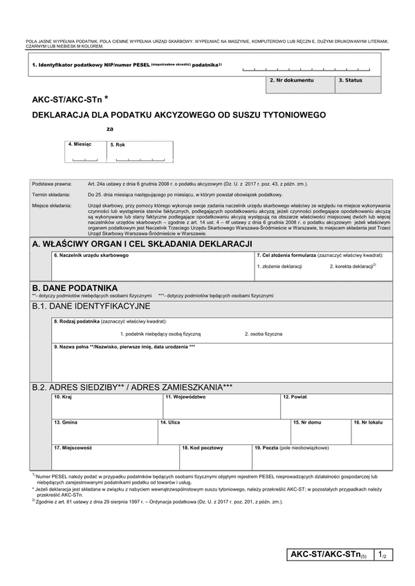 AKC-ST/AKC-STn (5) (archiwalny) Deklaracja dla podatku akcyzowego od suszu tytoniowego