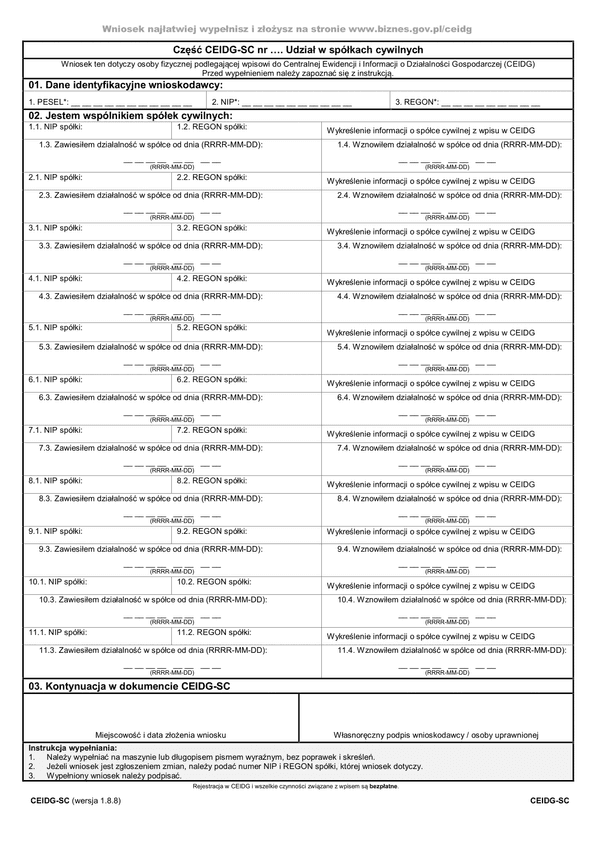 CEIDG-SC (1.8.8) (archiwalny) Udział w spółkach cywilnych
