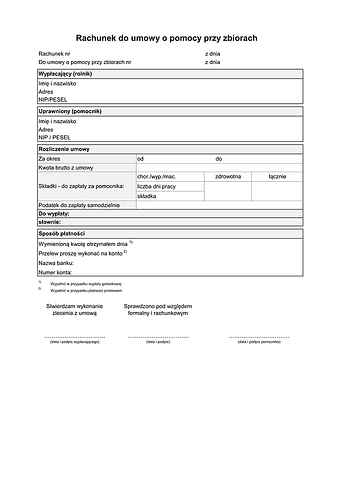 Rach-UZ Rachunek do pracy przy zbiorach