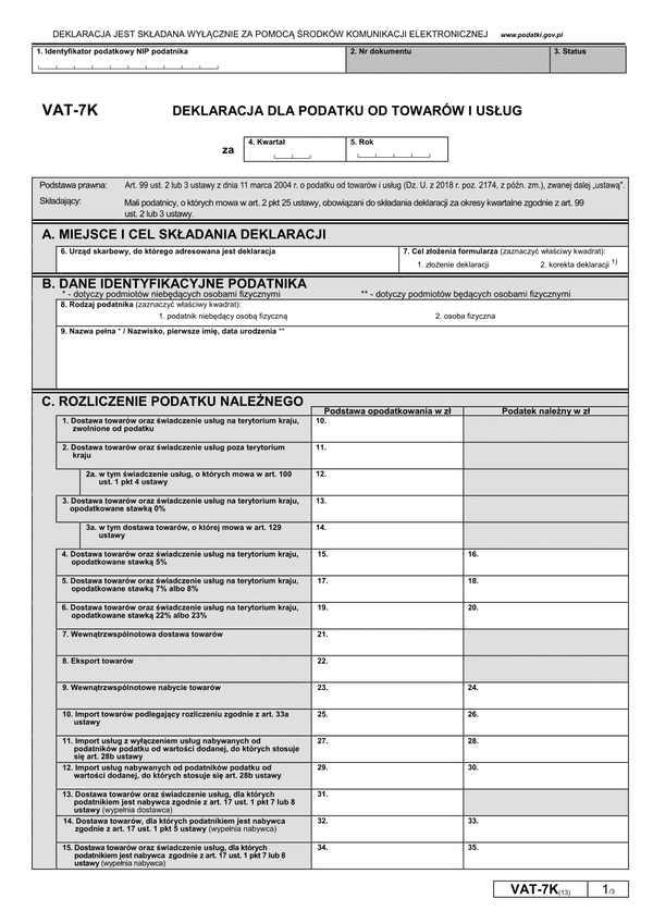VAT-7K (13) (archiwalny) Deklaracja dla podatku od towarów i usług