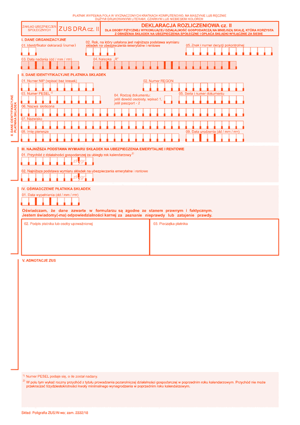 ZUS DRA cz.II (archiwalny) Deklaracja rozliczeniowa cz. II