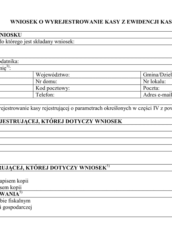 WKzEK (archiwalny) Wniosek o wyrejestrowanie kasy z ewidencji kas