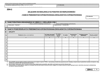 ZDN-2 (1) Załącznik do deklaracji na podatek od nieruchomości - dane o przedmiotach opodatkowania zwolnionych z opodatkowania