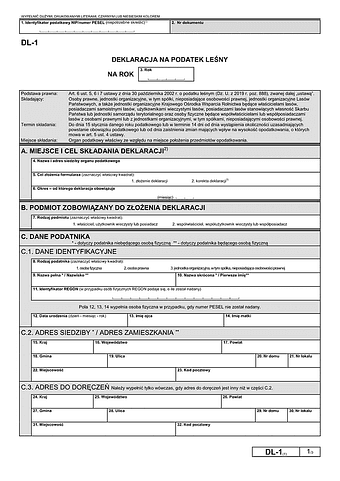 DL-1 (1) Deklaracja na podatek leśny