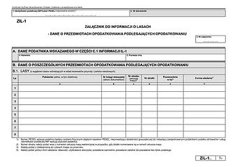 ZIL-1 (1) Załącznik do informacji o lasach - dane o przedmiotach opodatkowania podlegających opodatkowaniu