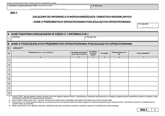ZIN-1 (1) Załącznik do informacji o nieruchomościach i obiektach budowlanych - dane o przedmiotach opodatkowania podlegających opodatkowaniu