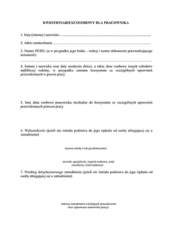 KOP Kwestionariusz osobowy dla pracownika
