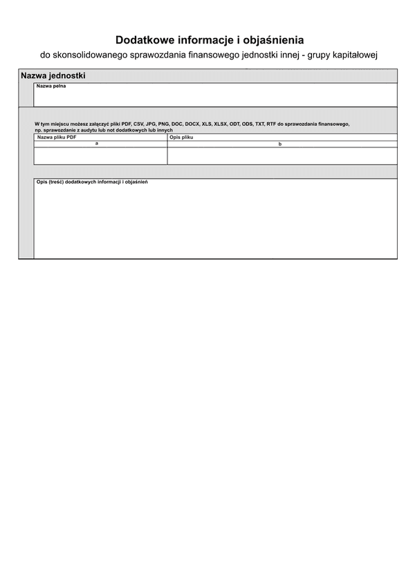 SFJGKZ DInfo (v.1-2) (v.1-3) Dodatkowe informacje i objaśnienia oraz nota podatkowa - informacja dodatkowa dotycząca podatku dochodowego - do skonsolidowanego sprawozdania grup kapitałowych w złotych - z wysyłką pliku xml JPK_SF