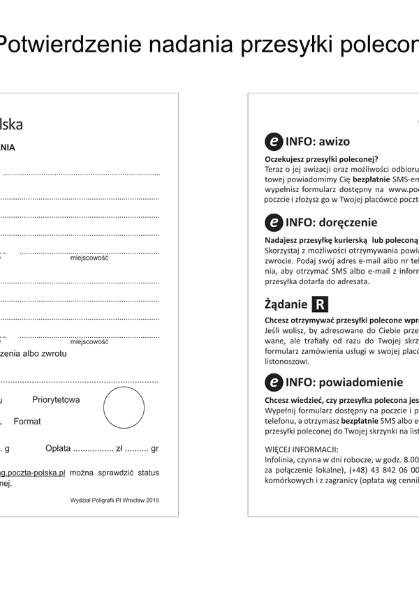 PP 11 (od 2019) (archiwalny) Potwierdzenie nadania przesyłki poleconej