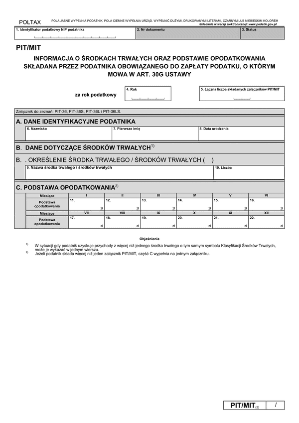 PIT/MIT (2) (2019-2023) Informacja o środkach trwałych oraz przychodach