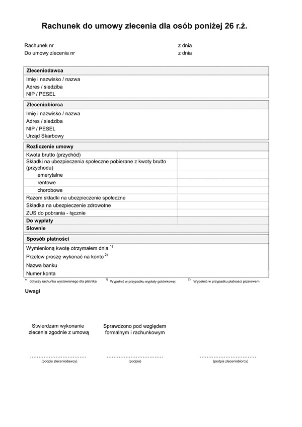 RdUZ-26 (archiwalny) (2020) Rachunek do umowy zlecenia  dla osób poniżej 26 r.ż.