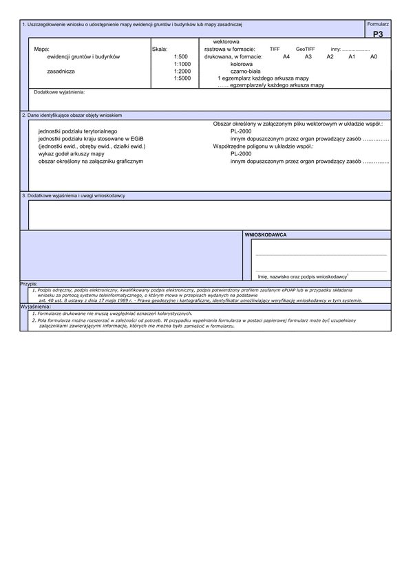 WUMP P3 (archiwalny) Wniosek o udostępnienie materiałów powiatowego zasobu geodezyjnego i kartograficznego