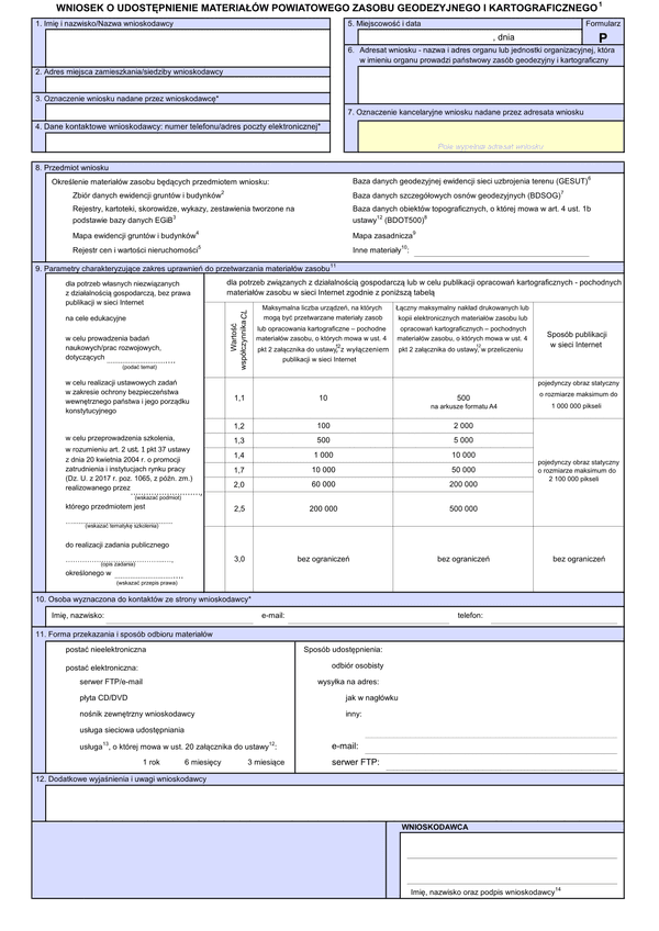 WUMP P (archiwalny) Wniosek o udostępnienie materiałów powiatowego zasobu geodezyjnego i kartograficznego