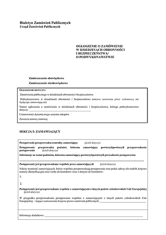 ZwDOiB Ogłoszenie o zamówieniu w dziedzinach obronności i bezpieczeństwa/o podwykonawstwie