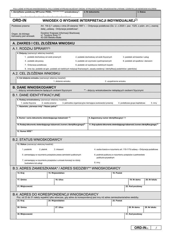 ORD-IN (9) (archiwalny) Wniosek o wydanie interpretacji indywidualnej