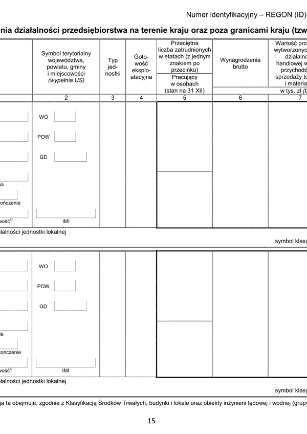 GUS SP (2020) s.15 (archiwalny) Roczna ankieta przedsiębiorstwa za rok 2020 - załącznik strona 15