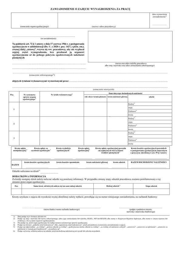 ZoZWzP (archiwalny) Zawiadomienie o zajęciu wynagrodzenia za pracę