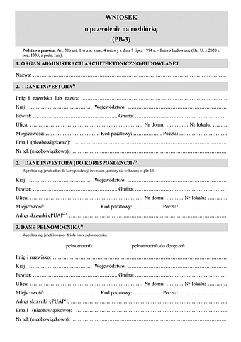 PB-3 Wniosek o pozwolenie na rozbiórkę