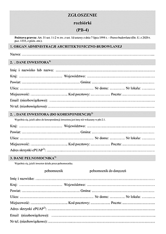 PB-4 Zgłoszenie rozbiórki