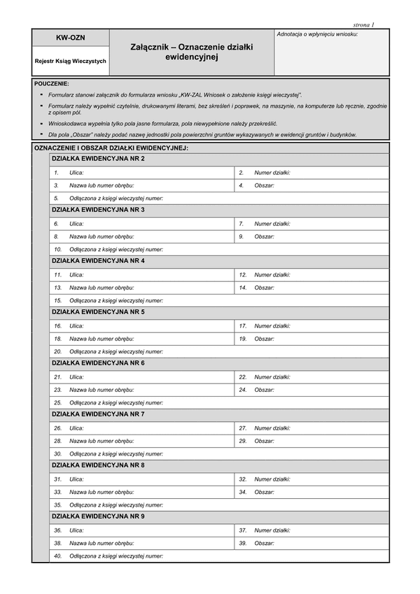 KW-OZN Załącznik – Oznaczenie działki ewidencyjnej