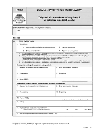 KRS-ZI Zmiana - dyrektorzy wykonawczy - załącznik do wniosku o zmianę danych w rejestrze przedsiębiorców