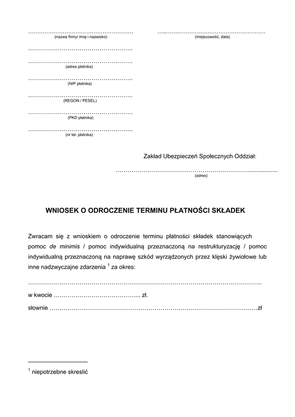 ZUS-WOTP (archiwalny) Wniosek o odroczenie terminu płatności składek