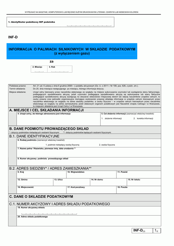 INF-D (3) (od 2012) (archiwalny) Informacja o paliwach silnikowych w składzie podatkowym (z wyłączeniem gazu)