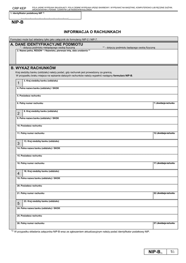 NIP-B (5) (archiwalny) Informacja o rachunkach