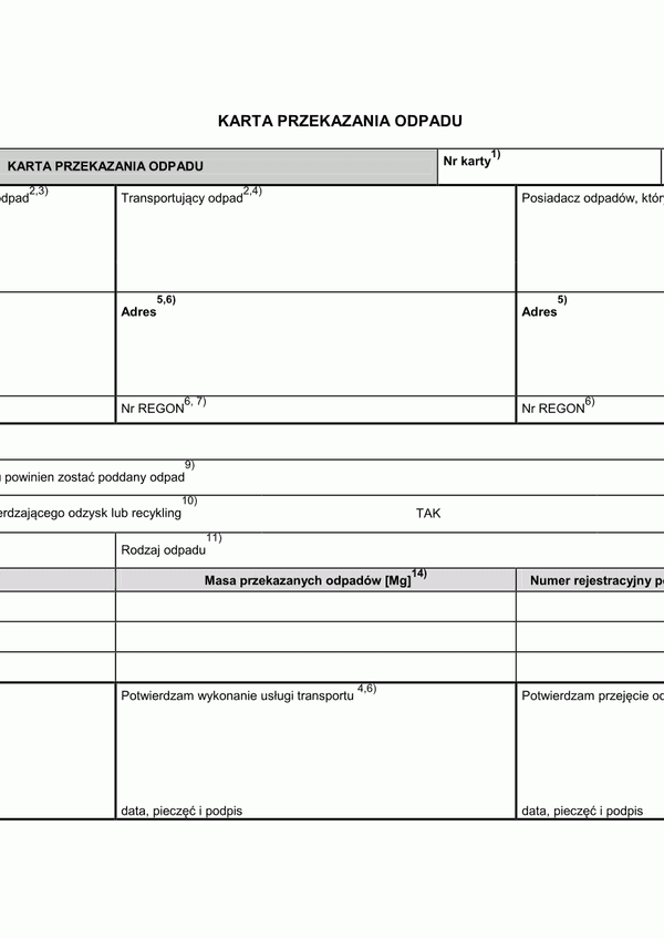 KPO (archiwalny) Karta przekazania odpadu