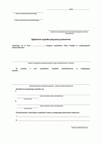 ZWP Zgłoszenie wypadku przy pracy przez pracownika