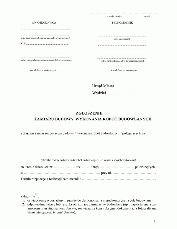ZZBW (archiwalny) Zgłoszenie zamiaru budowy, wykonania robót budowlanych