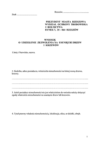 WWD-Rz Wniosek o udzielenie zezwolenia na usunięcie drzew i krzewów Rzeszów 