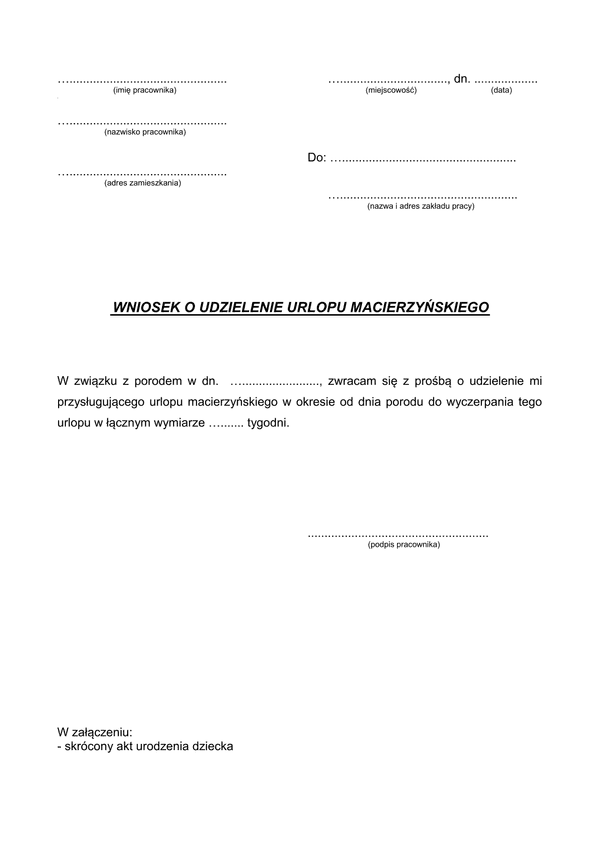 WUMP Wniosek o urlop macierzyński po porodzie 