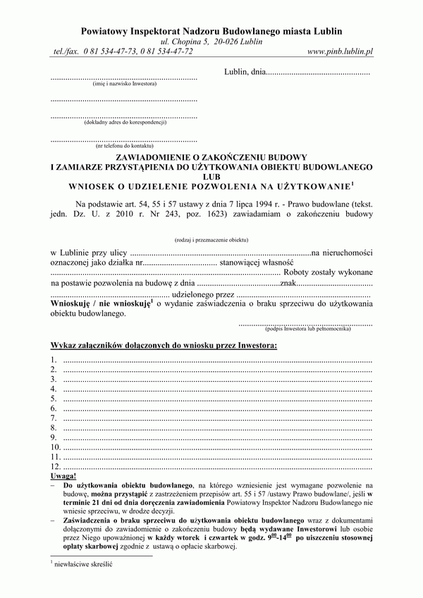 ZZB-L (archiwalny) Zawiadomienie o zakończeniu budowy Lublin