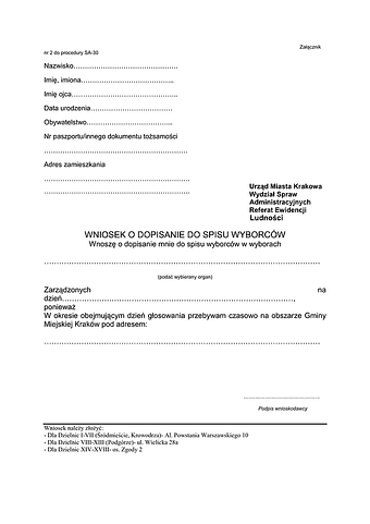 WDSW-Kr(c) Wniosek o dopisanie do spisu wyborców (pobyt czasowy) Kraków