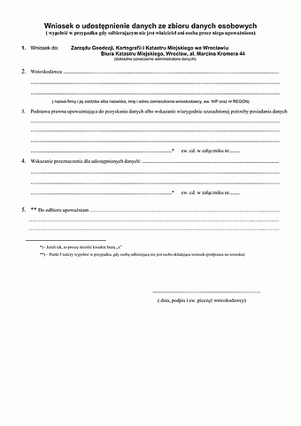 WoUD-Wr Wniosek o udostępnienie danych ze zbioru danych osobowych Wrocław
